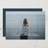 Afstuderen modern fotoscript typografie blauw kaart (Voorkant / Achterkant)