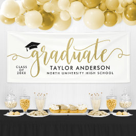Afstuderen modern Gold Script White Afstuderen Spandoek
