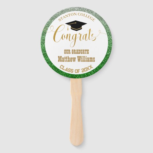 Afstuderen Modern Groen en Goud Afstuderen Foto Handwaaier (Voorkant)