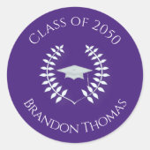 Afstuderen Modern Klassieke Laurel Simple Paars Ronde Sticker (Voorkant)