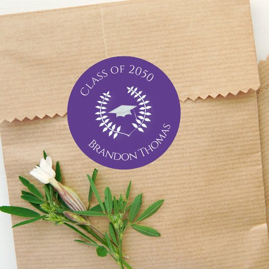 Afstuderen Modern Klassieke Laurel Simple Paars Ronde Sticker