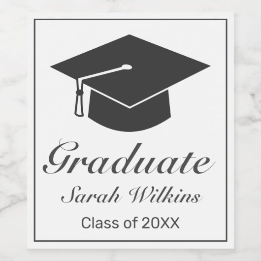 Afstuderen Modern Minimal White Black Wijn Etiket (Enkel label)