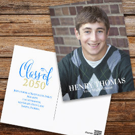 Afstuderen Modern Minimalist Script Class of Blue Briefkaart