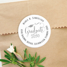 Afstuderen Modern Minimalistisch Mortarboard Black Ronde Sticker