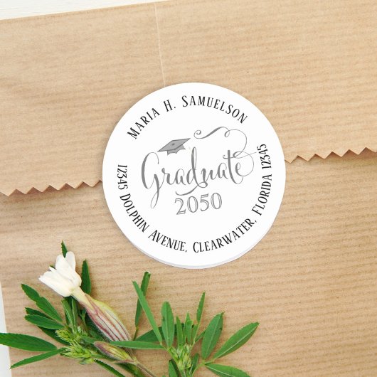 Afstuderen Modern Minimalistisch Mortarboard Black Ronde Sticker