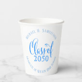 Afstuderen Modern minimalistisch script Azure Blue Papieren Bekers (Achterkant)