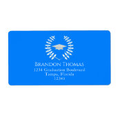Afstuderen Modern Mortarboard Classic Azure Blue Etiket (Voorkant)