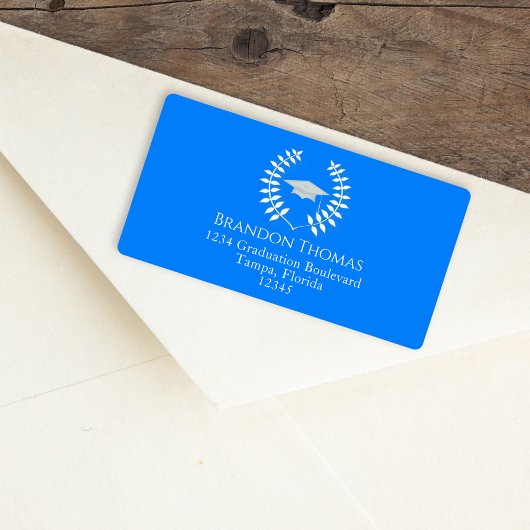 Afstuderen Modern Mortarboard Classic Azure Blue Etiket