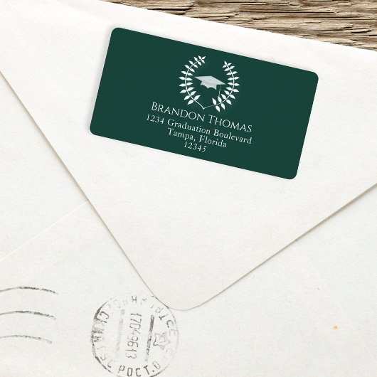 Afstuderen Modern Mortarboard Classic Dark Green Etiket