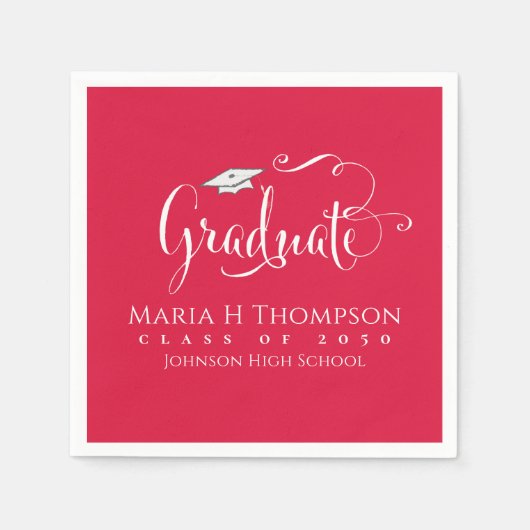 Afstuderen Modern Mortarboard Script Crimson Red Servet (Voorkant)