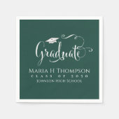 Afstuderen modern Mortarboard Script donkergroen Servet (Voorkant)