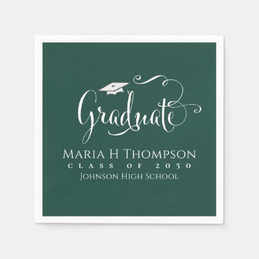 Afstuderen modern Mortarboard Script donkergroen Servet (Voorkant)