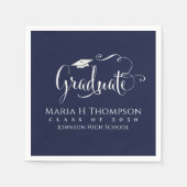 Afstuderen Modern Mortarboard Script Navy Blue Servet (Voorkant)