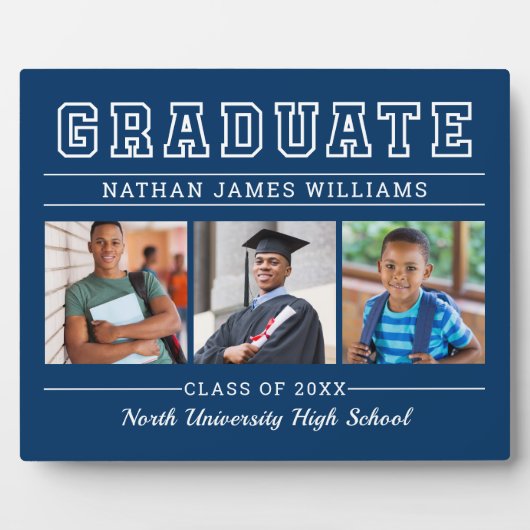 Afstuderen Modern Navy Blue 3 Foto Afstuderen Fotoplaat (Voorkant)