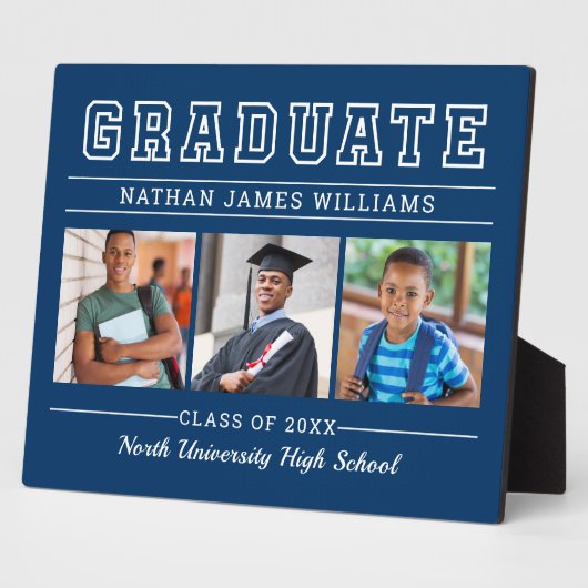 Afstuderen Modern Navy Blue 3 Foto Afstuderen Fotoplaat (Zijkant)