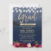 Afstuderen Modern Navy Blue Bourgogne Red Floral Kaart (Voorkant)