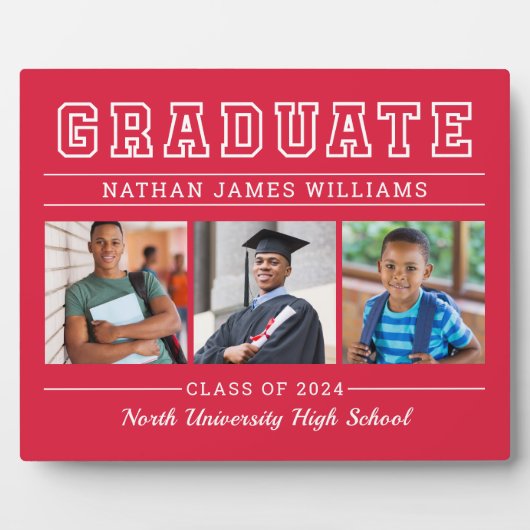 Afstuderen Modern Red 3 Photo Afstuderen Fotoplaat (Voorkant)