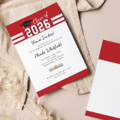 Afstuderen Modern Rood Wit 2025 Party Invitation