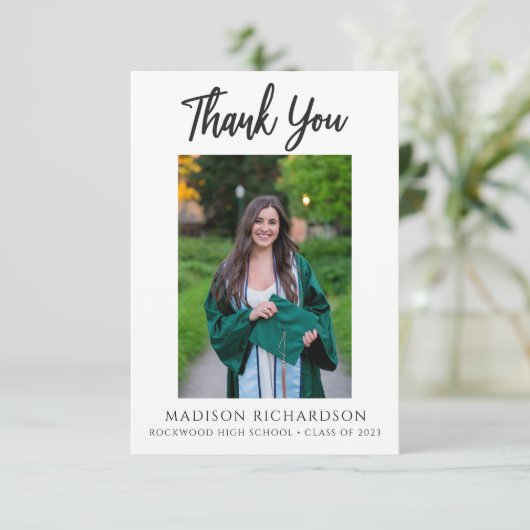Afstuderen Modern script 2 Foto bedankt kaart (Staand voorkant)