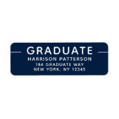 Afstuderen Modern Script Blauw Wit Etiket (Voorkant)