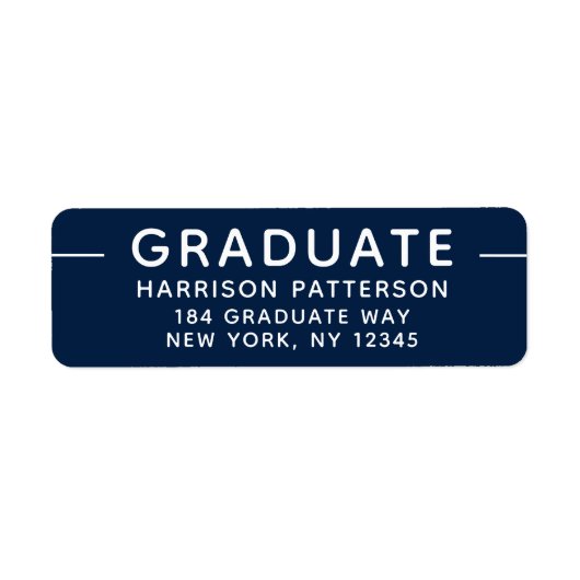 Afstuderen Modern Script Blauw Wit Etiket (Voorkant)