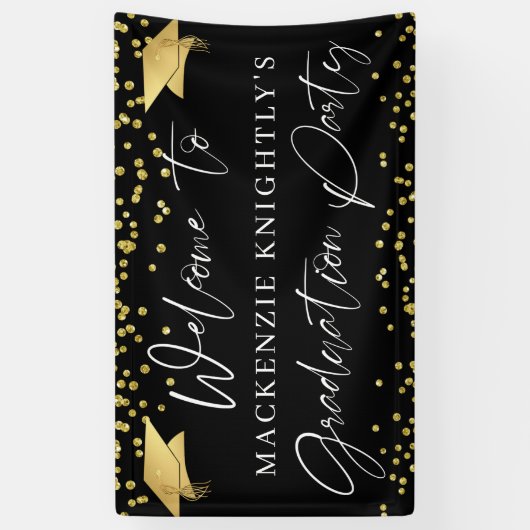 Afstuderen Modern Script Gold Confetti Welkom Spandoek (Verticaal)