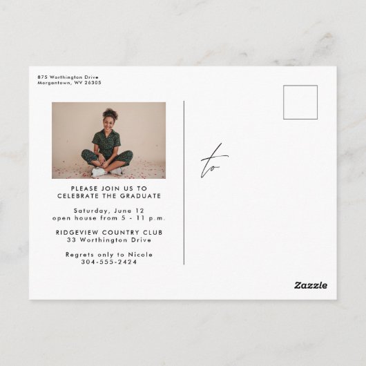 Afstuderen Modern Script Simple 2 Photo afstuderen Briefkaart (Achterkant)