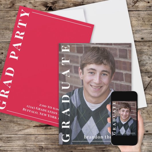 Afstuderen modern Simple Photo Minimalist Red Kaart