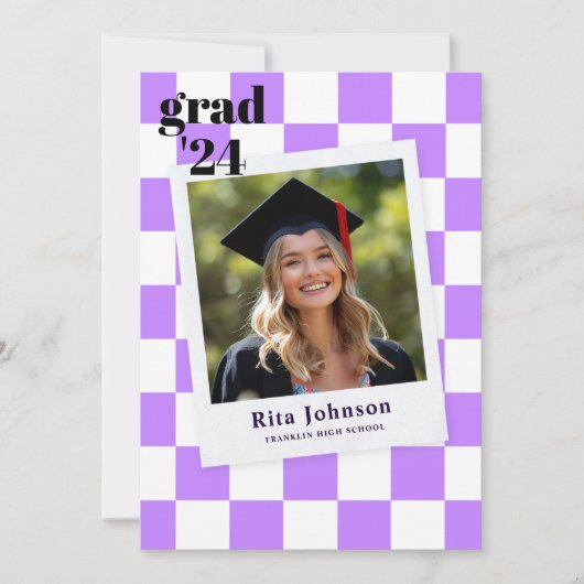 Afstuderen Modern Stijlvol Foto Geruit Afstuderen Aankondiging (Voorkant)