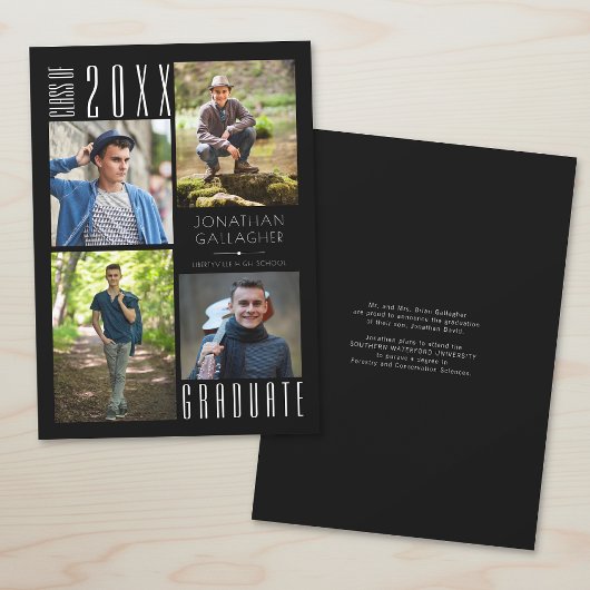 Afstuderen Modern Strak Vier Foto's Zwart Aankondiging