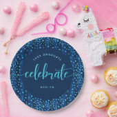 Afstuderen modern turkooiscript & glitter stippen papieren bordje (Feest)