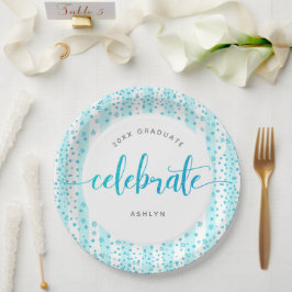 Afstuderen modern turquoise glitter script stippen papieren bordje