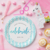 Afstuderen modern turquoise glitter script stippen papieren bordje (Feest)