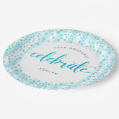Afstuderen modern turquoise glitter script stippen papieren bordje (Gekanteld)