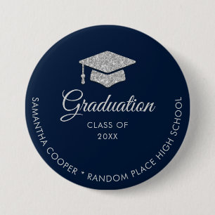 Afstuderen Modern Typografie Navy Blue Script Ronde Button 7,6 Cm