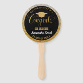 Afstuderen Modern Zwart en Goud Afstuderen Foto Handwaaier (Voorkant)