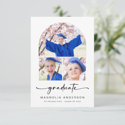 Afstuderen | Moderne Arch 3 Foto's Afstuderen Aankondiging (Staand voorkant)