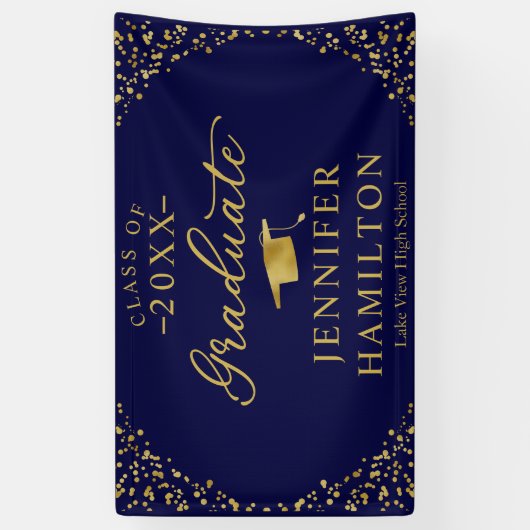 Afstuderen moderne blauw gouden Afstuderen banner (Verticaal)