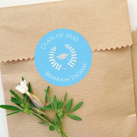Afstuderen Moderne Classic Laurel Light Blue Ronde Sticker