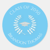 Afstuderen Moderne Classic Laurel Light Blue Ronde Sticker (Voorkant)