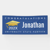 Afstuderen moderne, eenvoudige gouden Pet marinebl Spandoek (Horizontaal)