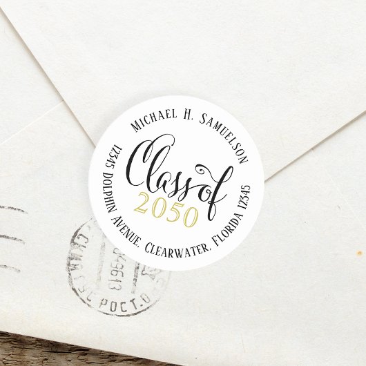 Afstuderen Moderne Elegant Script Class of Gold Ronde Sticker