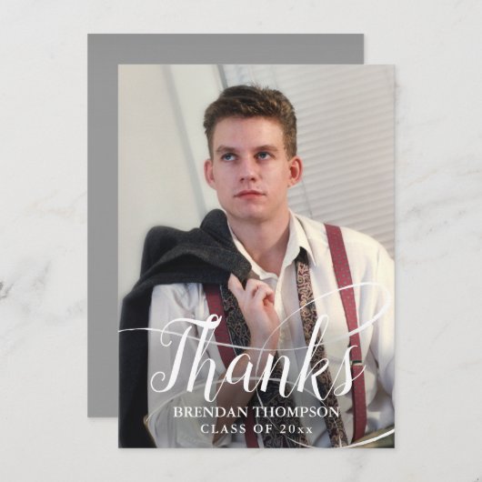 Afstuderen Moderne elegant script foto Dank u Bedankkaart (Voorkant / Achterkant)