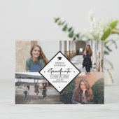 Afstuderen moderne elegante script 4 foto collage aankondiging (Staand voorkant)