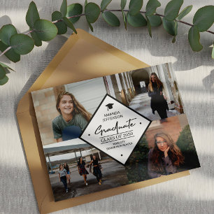 Afstuderen moderne elegante script 4 foto collage aankondiging