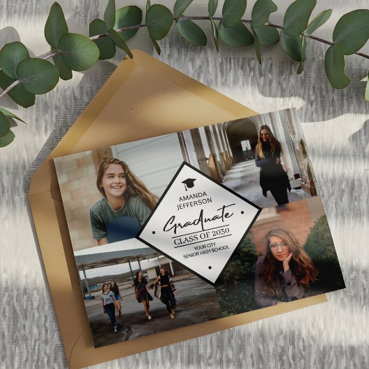 Afstuderen moderne elegante script 4 foto collage aankondiging