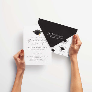 Afstuderen moderne, elegante zwarte witte partij kaart