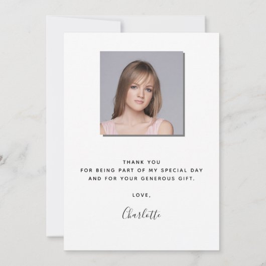 Afstuderen Moderne foto roos Goud bedankkaart (Achterkant)