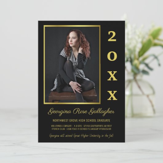 Afstuderen Moderne Foto Simple Afstudeerder Gold B Aankondiging (Staand voorkant)