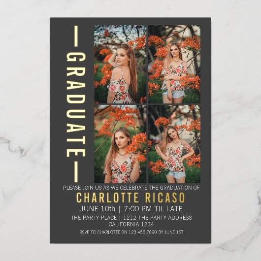 Afstuderen Moderne foto-sjabloon Aangepast Folie Uitnodiging (Voorkant)